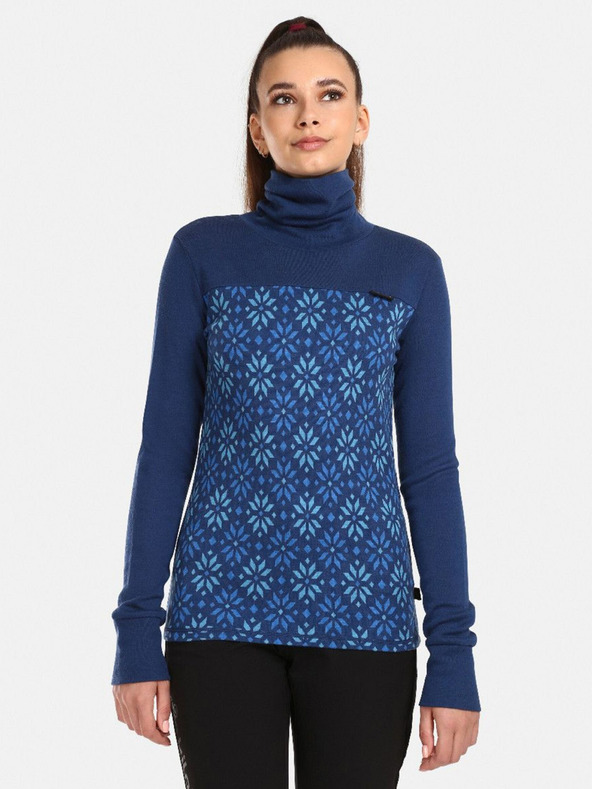 Kilpi Tamnoplava ženska majica s uzorkom i dolčevitom od merino vune Kilpi JANNU