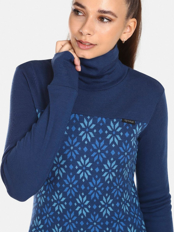 Kilpi Tamnoplava ženska majica s uzorkom i dolčevitom od merino vune Kilpi JANNU