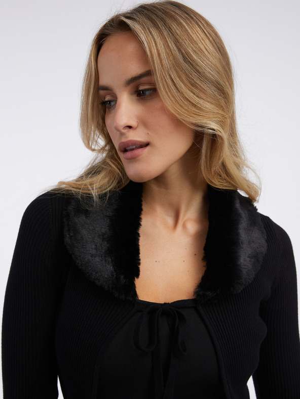 Orsay Crni ženski kardigan s umjetnim krznom ORSAY