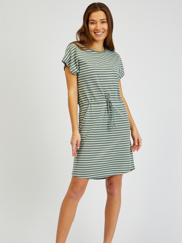 Sam 73 Bijelo-zelena ženska haljina na pruge s vezama SAM73 Sagitta
