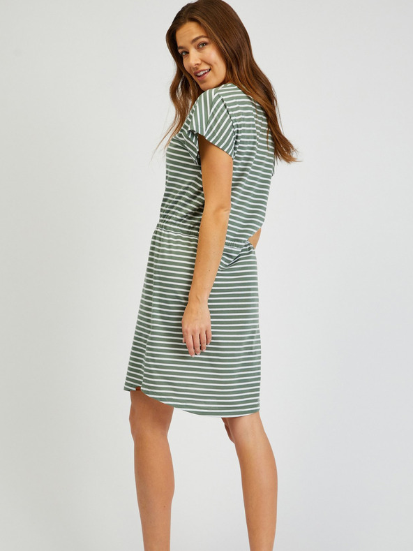 Sam 73 Bijelo-zelena ženska haljina na pruge s vezama SAM73 Sagitta