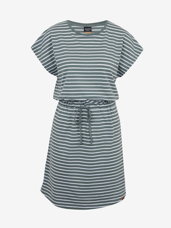 Sam 73 Bijelo-zelena ženska haljina na pruge s vezama SAM73 Sagitta