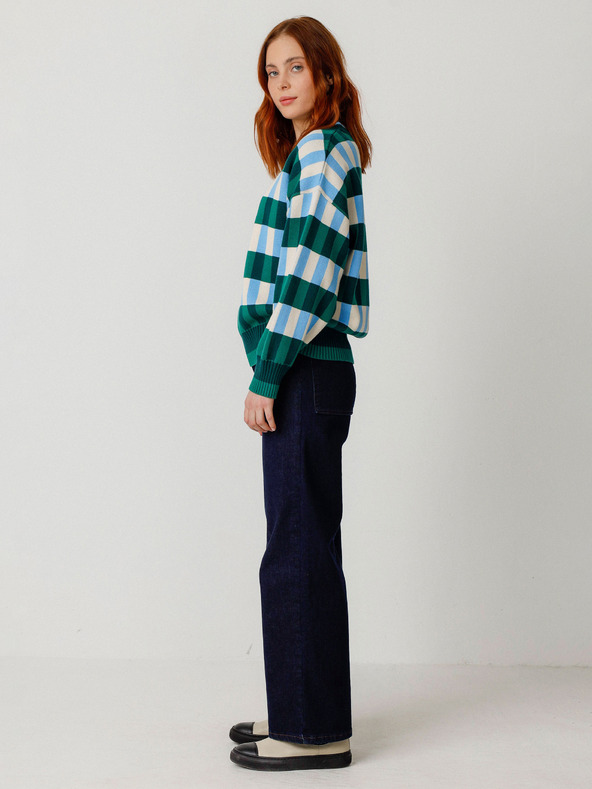 SKFK Plavo-zeleni ženski karirani pulover SKFK Sweater Larhun