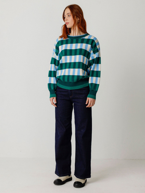 SKFK Plavo-zeleni ženski karirani pulover SKFK Sweater Larhun