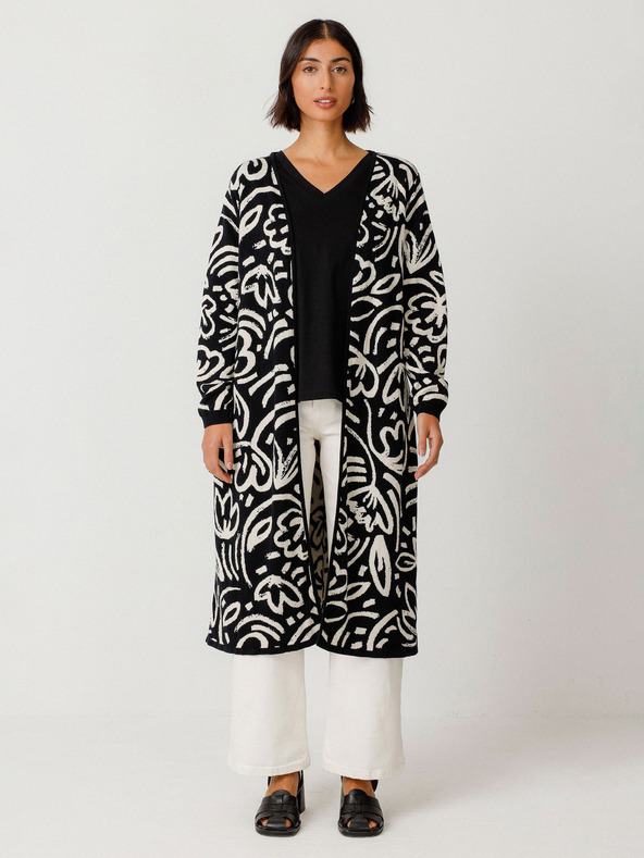 SKFK Krem-crni ženski cvjetni kardigan SKFK Kasandra džemper