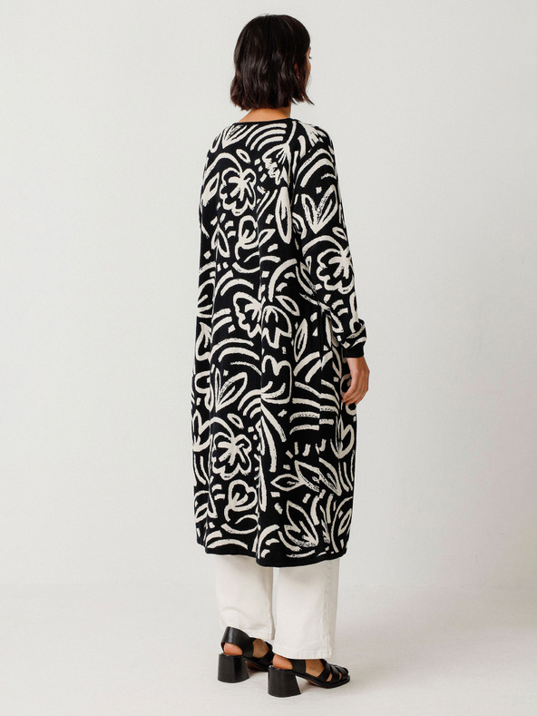 SKFK Krem-crni ženski cvjetni kardigan SKFK Kasandra džemper