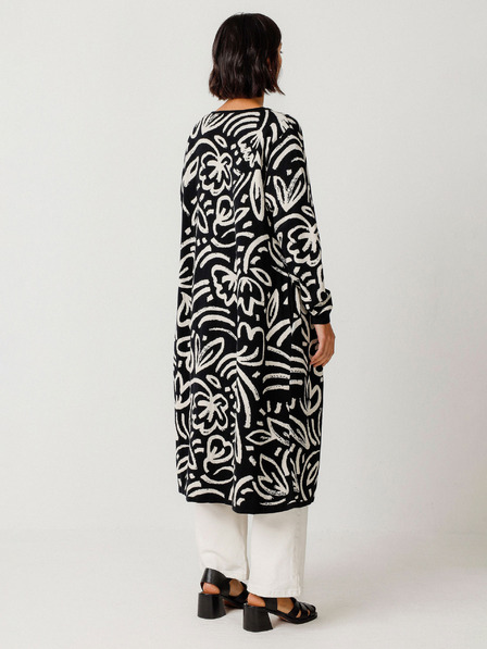 SKFK Krem-crni ženski cvjetni kardigan SKFK Kasandra džemper