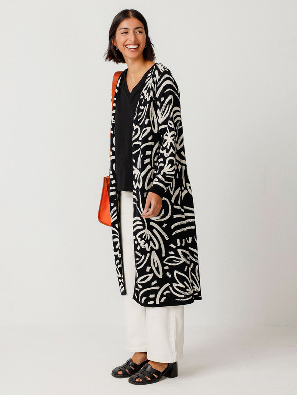 SKFK Krem-crni ženski cvjetni kardigan SKFK Kasandra džemper