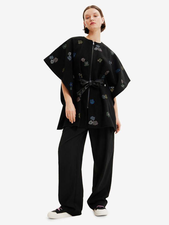Desigual Crni ženski pončo s uzorkom Desigual Threadflor Milan