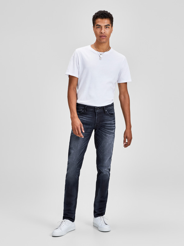 Jack & Jones Tamnoplave slim fit traperice s otrcanim efektom Jack & Jones Glenn