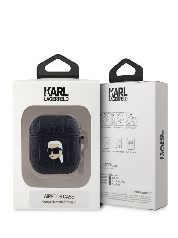 Karl Lagerfeld Karl Lagerfeld PU reljefna maska ​​Karl Head za AirPods 3 crna