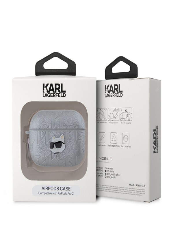 Karl Lagerfeld Karl Lagerfeld PU reljefna Choupette maska ​​za glavu za AirPods Pro 2 srebrna