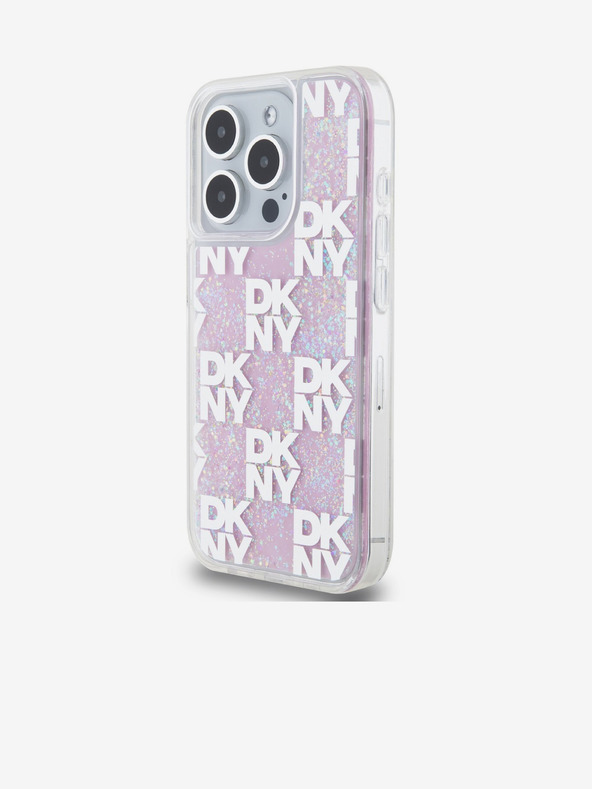 DKNY Stražnja maska ​​s tekućim svjetlucavim kariranim uzorkom za iPhone 15 Pro, ružičasta DKNY