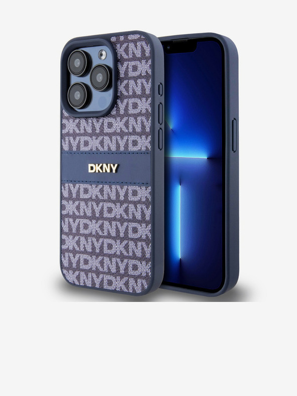 DKNY PU kožna stražnja maska ​​s ponavljajućim uzorkom u tonskim prugama za iPhone 15 Pro, plava DKNY