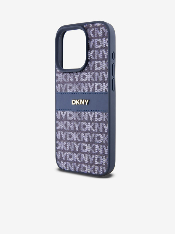 DKNY PU kožna stražnja maska ​​s ponavljajućim uzorkom u tonskim prugama za iPhone 15 Pro, plava DKNY