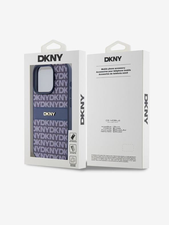DKNY PU kožna stražnja maska ​​s ponavljajućim uzorkom u tonskim prugama za iPhone 15 Pro, plava DKNY