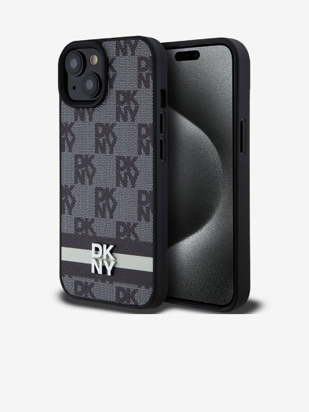 DKNY Stražnja maska ​​s kariranim uzorkom i prugama od PU kože za iPhone 15 crna DKNY