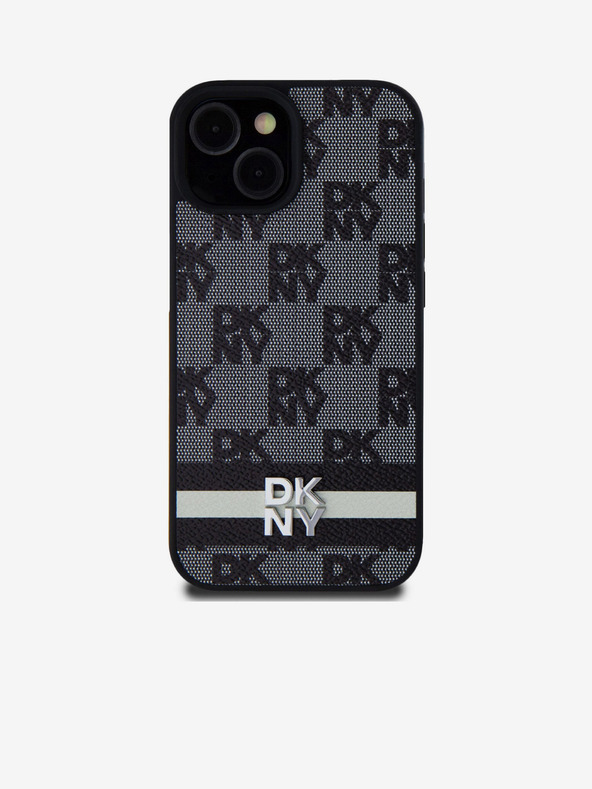 DKNY Stražnja maska ​​s kariranim uzorkom i prugama od PU kože za iPhone 15 crna DKNY