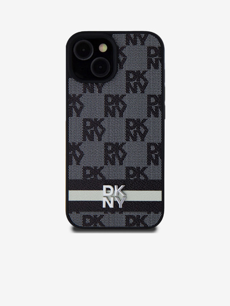 DKNY Stražnja maska ​​s kariranim uzorkom i prugama od PU kože za iPhone 15 crna DKNY