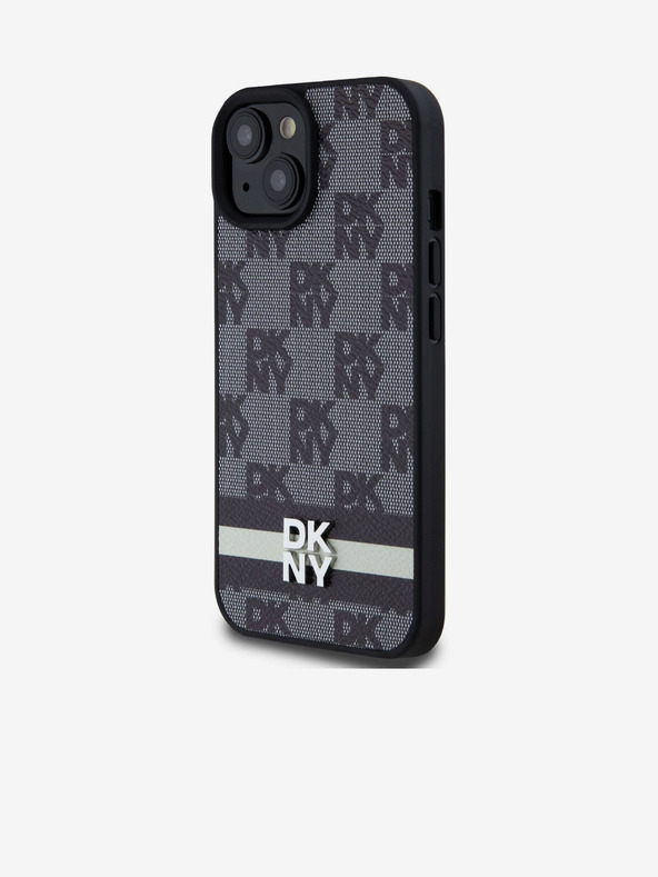 DKNY Stražnja maska ​​s kariranim uzorkom i prugama od PU kože za iPhone 15 crna DKNY