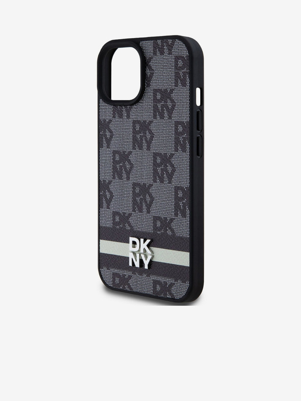 DKNY Stražnja maska ​​s kariranim uzorkom i prugama od PU kože za iPhone 15 crna DKNY