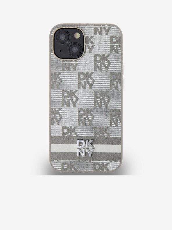 DKNY Stražnja maska ​​s kariranim uzorkom i prugama od PU kože za iPhone 14 bež DKNY