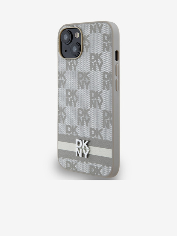 DKNY Stražnja maska ​​s kariranim uzorkom i prugama od PU kože za iPhone 14 bež DKNY