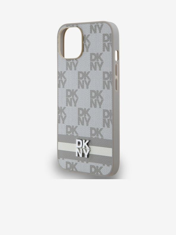 DKNY Stražnja maska ​​s kariranim uzorkom i prugama od PU kože za iPhone 14 bež DKNY