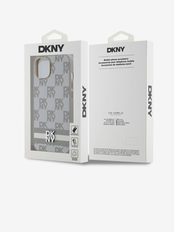 DKNY Stražnja maska ​​s kariranim uzorkom i prugama od PU kože za iPhone 14 bež DKNY