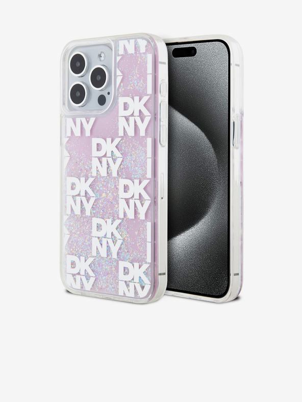 DKNY Stražnja maska ​​s tekućim svjetlucavim kariranim uzorkom za iPhone 15 Pro Max ružičasta DKNY