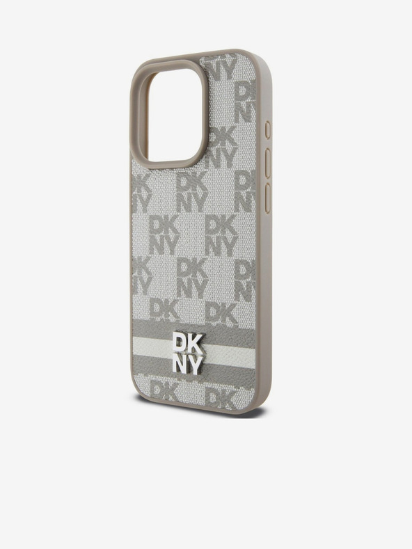 DKNY Stražnja maska ​​s kariranim uzorkom i prugama od PU kože za iPhone 14 Pro bež DKNY