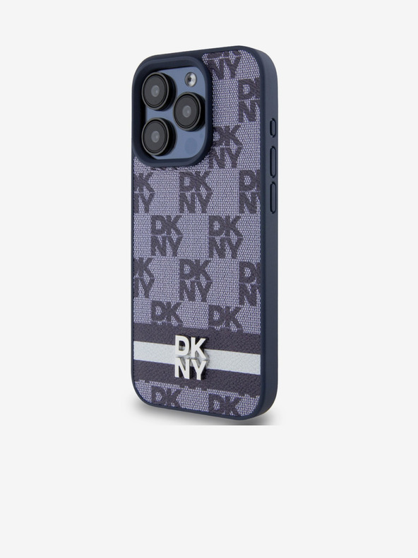 DKNY Stražnja maska ​​s kariranim uzorkom i prugama od PU kože za iPhone 15 Pro plava DKNY