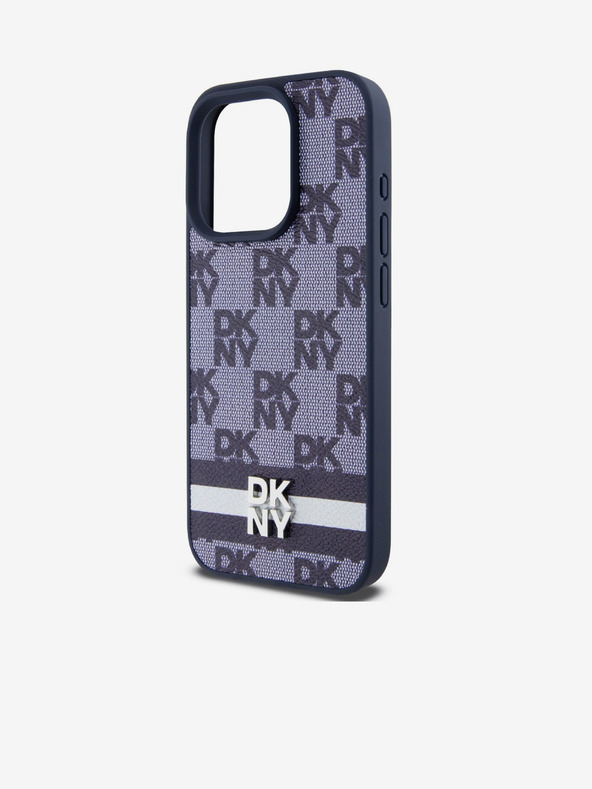 DKNY Stražnja maska ​​s kariranim uzorkom i prugama od PU kože za iPhone 15 Pro plava DKNY