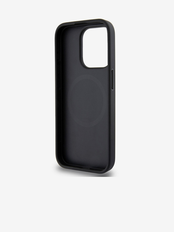 DKNY PU kožna srebrna metalna stražnja maska ​​Magsafe s logotipom za iPhone 15 Pro siva DKNY