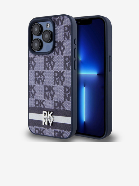 DKNY Stražnja maska ​​s kariranim uzorkom i prugama od PU kože za iPhone 15 Pro Max plava DKNY