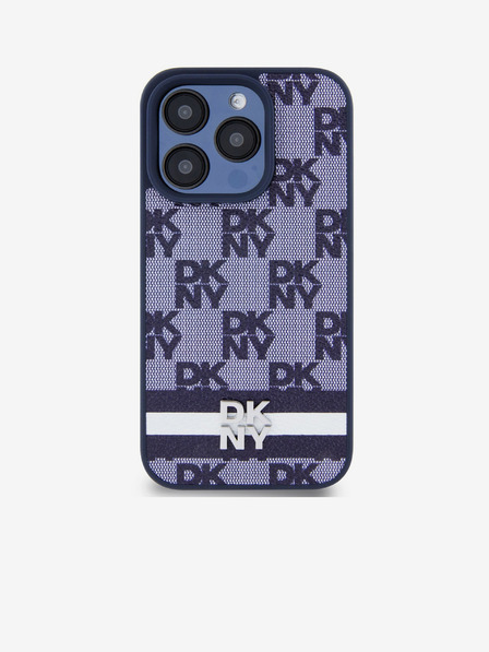 DKNY Stražnja maska ​​s kariranim uzorkom i prugama od PU kože za iPhone 15 Pro Max plava DKNY