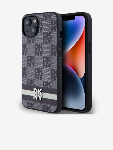 DKNY Stražnja maska ​​s kariranim uzorkom i prugama od PU kože za iPhone 13 crna DKNY