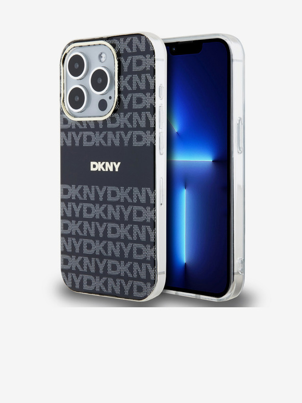DKNY PC/TPU ponavljajući uzorak Tonal Stripe Magsafe stražnja maska ​​za iPhone 15 Pro crna DKNY