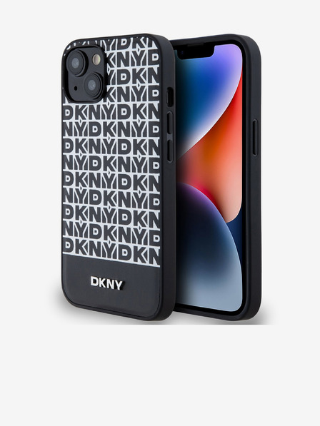 DKNY PU kožna donja traka s ponavljajućim uzorkom MagSafe stražnja maska ​​za iPhone 14 crna DKNY