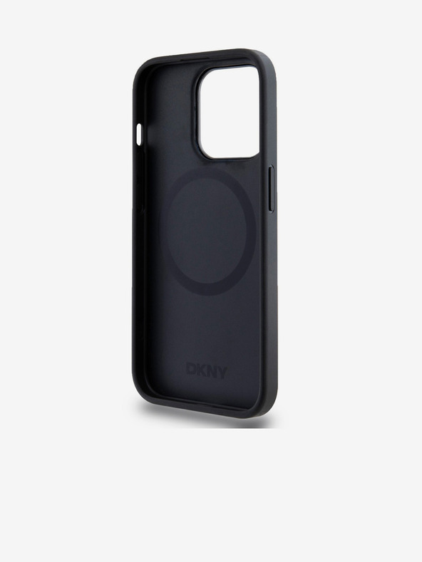 DKNY Stražnja maska ​​Magsafe s logotipom od PU kože za iPhone 15 Pro crna DKNY