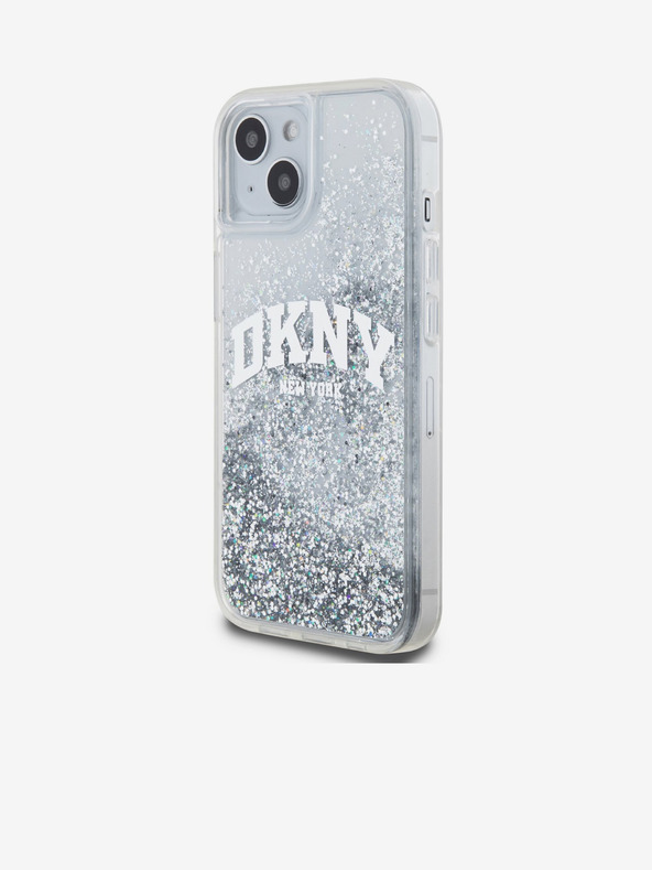 DKNY Stražnja maska ​​s logotipom Liquid Glitter Arch za iPhone 15 prozirna DKNY