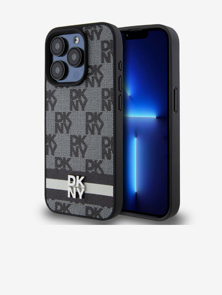 DKNY Stražnja maska ​​s kariranim uzorkom i prugama od PU kože za iPhone 14 Pro crna DKNY