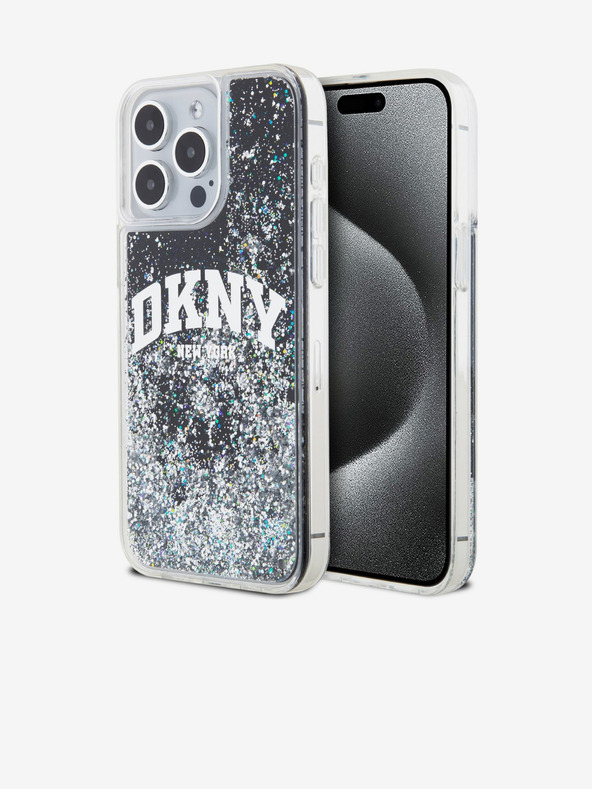 DKNY Stražnja maska ​​s logotipom Liquid Glitter Arch za iPhone 14 Pro crna DKNY