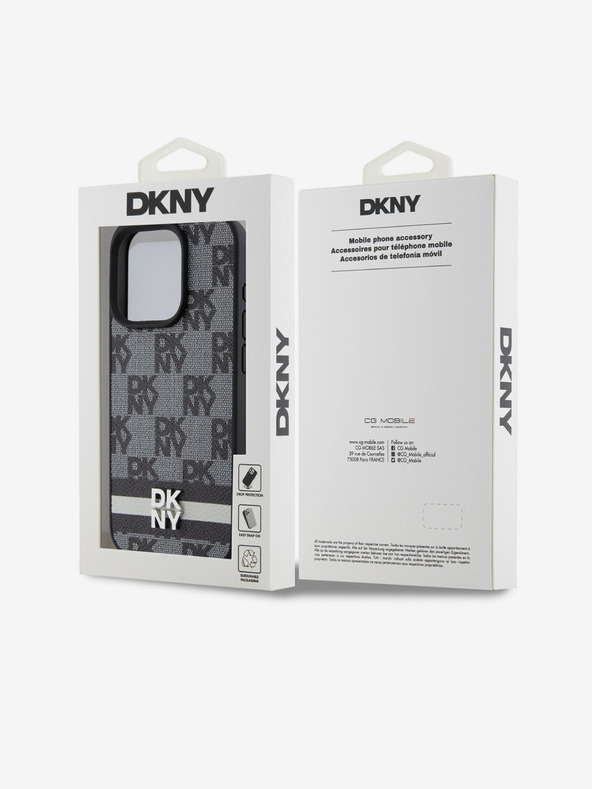 DKNY Stražnja maska ​​s kariranim uzorkom i prugama od PU kože za iPhone 14 Pro Max crna DKNY