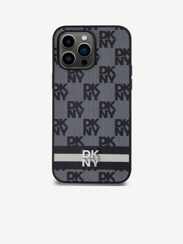 DKNY Stražnja maska ​​s kariranim uzorkom i prugama od PU kože za iPhone 15 Pro Max crna DKNY