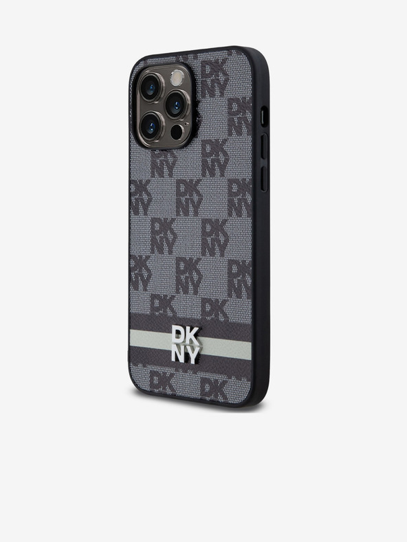 DKNY Stražnja maska ​​s kariranim uzorkom i prugama od PU kože za iPhone 15 Pro Max crna DKNY
