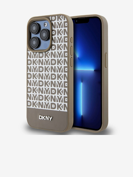 DKNY PU kožna donja traka s ponavljajućim uzorkom MagSafe stražnja maska ​​za iPhone 14 Pro smeđa DKNY