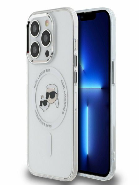Karl Lagerfeld Karl Lagerfeld IML K&CH Heads metalni okvir MagSafe stražnja maska ​​za iPhone 15 Pro prozirna