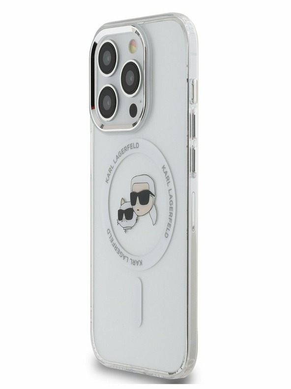 Karl Lagerfeld Karl Lagerfeld IML K&CH Heads metalni okvir MagSafe stražnja maska ​​za iPhone 15 Pro prozirna