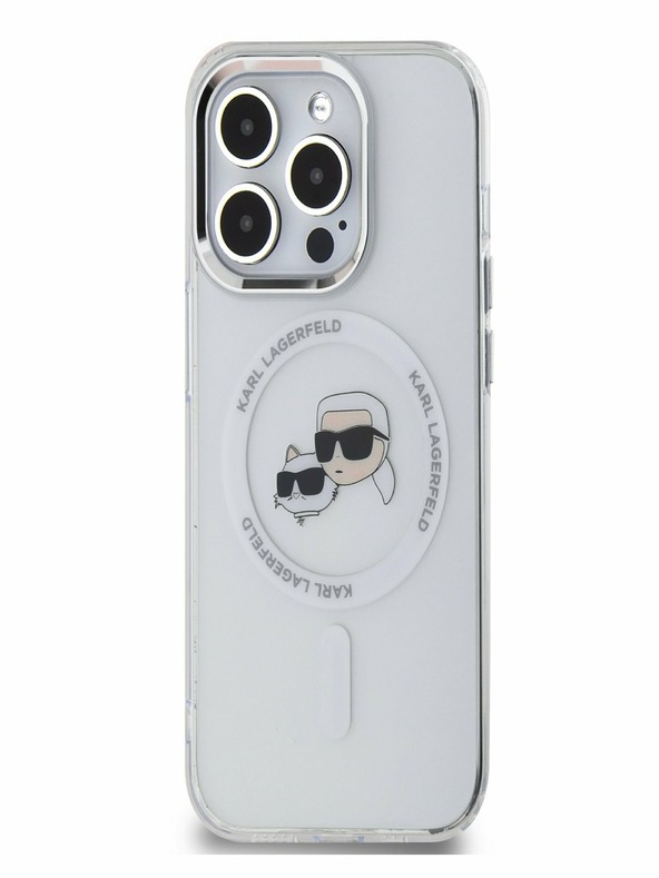 Karl Lagerfeld Karl Lagerfeld IML K&CH Heads metalni okvir MagSafe stražnja maska ​​za iPhone 15 Pro prozirna
